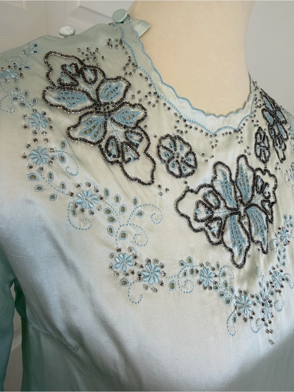 Vintage Romantic Hand Embroidered Silk Blouse - Picture 3 of 14